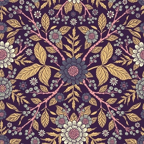 Dark Floral in Pink, Apricot & Purple