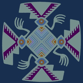 Peruvian Inca Pajaros - Navy Aqua Blue - Design 12665397