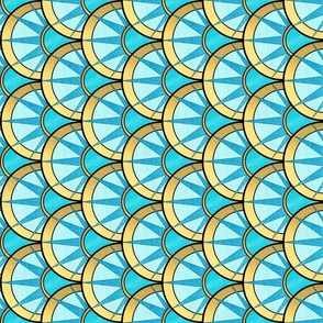 Rotated Fancy Art Deco Fan Pattern in Blue and Gold