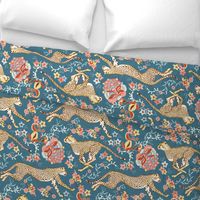 Cheetah Chintz - coral pink, teal, and blue - large
