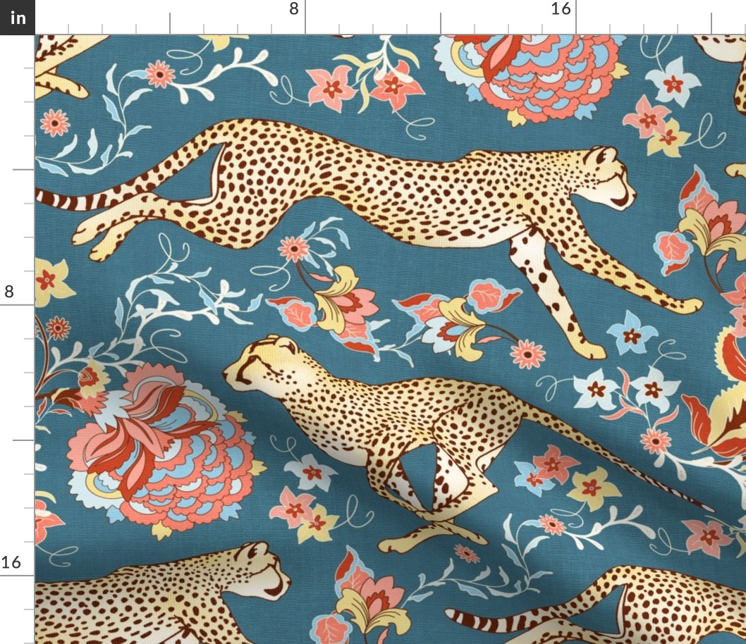 Cheetah Chintz - coral pink, teal, and blue - large