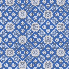 Two-Color Geometric Moroccan Tile, Med Scale - Blue & Ecru