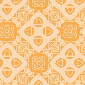 Two-Color Geometric Moroccan Tile, Jumbo Scale - Beige & Yellow