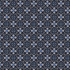 Geometric Mosaic Tiles, Small Scale - Navy, Cornflower, Denim Blue
