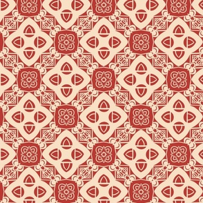 Two-Color Geometric Moroccan Tile, Med Scale - Beige & Red