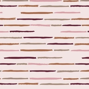 Little rows of distorted lines horizontal striped freehand abstract brush design warm pink beige rust vintage palette girls strokes 
