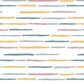 Little rows of distorted lines horizontal striped freehand abstract brush design spring yellow blue boys strokes