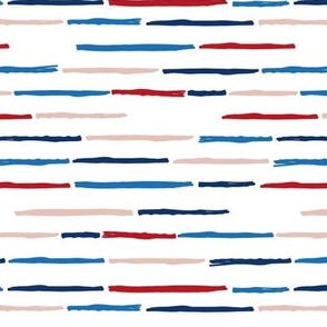 Little rows of distorted lines horizontal striped freehand abstract brush design usa red blue on white american traditional flag colors
