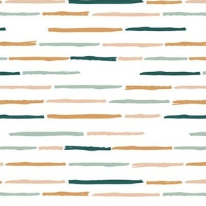 Little rows of distorted lines horizontal striped freehand abstract brush design neutral spring palette green sage ochre blush on white