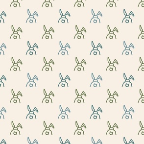 Little Bunnys in blue green on beige -small