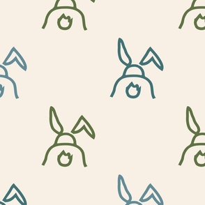 Little Easter Bunnys  in blue green on beige -xl
