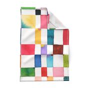 Red Modern geometric checker watercolor - Cheerful rainbow checkerboard - Jumbo large