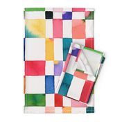 Red Modern geometric checker watercolor - Cheerful rainbow checkerboard - Jumbo large