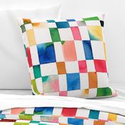 Red Modern geometric checker watercolor - Cheerful rainbow checkerboard - Jumbo large