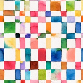 Modern geometric check Watercolor Cheerful Rainbow Medium