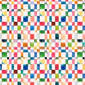 Modern geometric check Watercolor Cheerful Rainbow Small