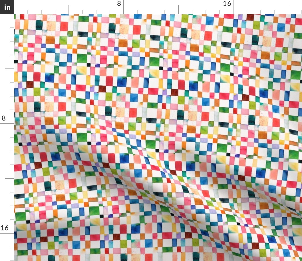 Modern geometric check Watercolor Cheerful Rainbow Micro