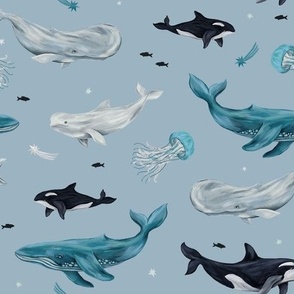 Whales and jellyfishs (light blue)