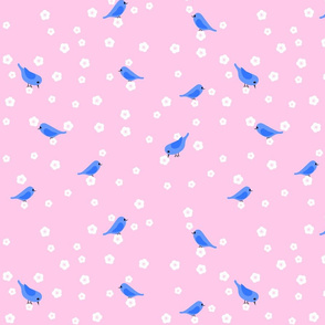 Bluebirds and Blossoms on Pink