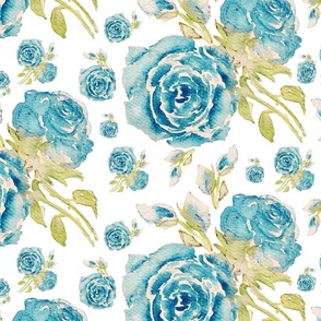 Watercolor roses in blue