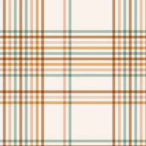 Little tartan grid design old style handkerchief stripes and strokes in seventies vintage fall palette brown caramel sage green neutral 