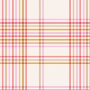 Little tartan grid design old style handkerchief stripes and strokes in seventies girls vintage palette pink caramel beige on cream