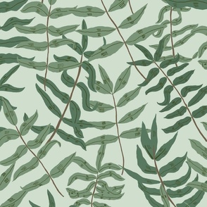  (large) Ash - Green ash leaves on a green background