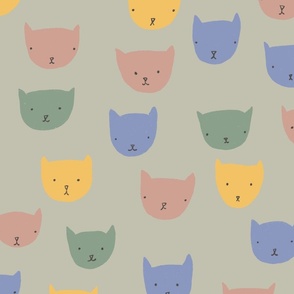 (large) Sprinkle cats - cute cats on a green background