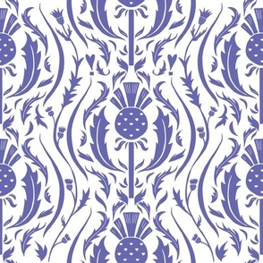 Scottish Thistles Graphic Style Flower in Periwinkle on White