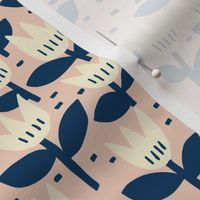 scandi tulips - pink with navy/natural