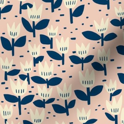 scandi tulips - pink with navy/natural