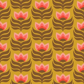 70s Tulip Floral- Pink & Gold