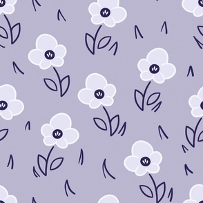 White and purple windflower field