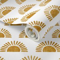 (small scale) sunshine - block print boho sun print - golden on white - C22