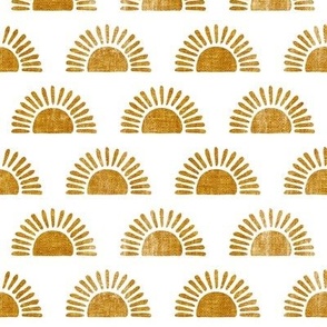 (small scale) sunshine - block print boho sun print - golden on white - C22