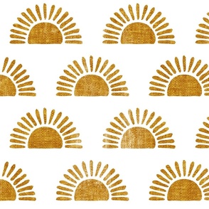 sunshine - block print boho sun print - golden on white - C22