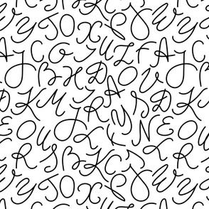 Pattern with alphabet letters, black and white texture