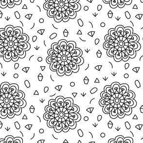 Geometric black and white flowers pattern