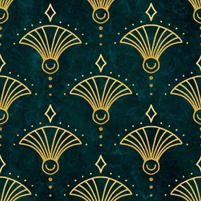 Gold And Emerald Green Art Deco Pattern 