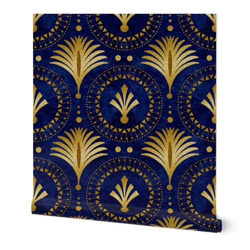 Art Deco Retro Elegance Blue Gold Wallpaper | Spoonflower