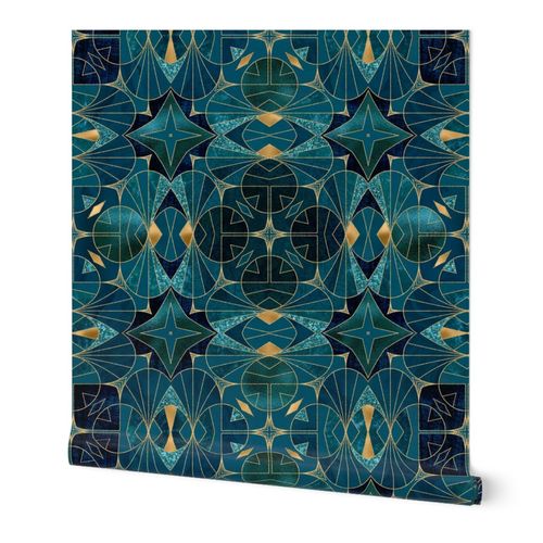 Art Deco Retro Elegance Teal Gold Wallpaper | Spoonflower