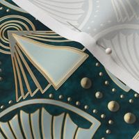 Teal Green Gold Elegant Art Deco Retro Style Pattern