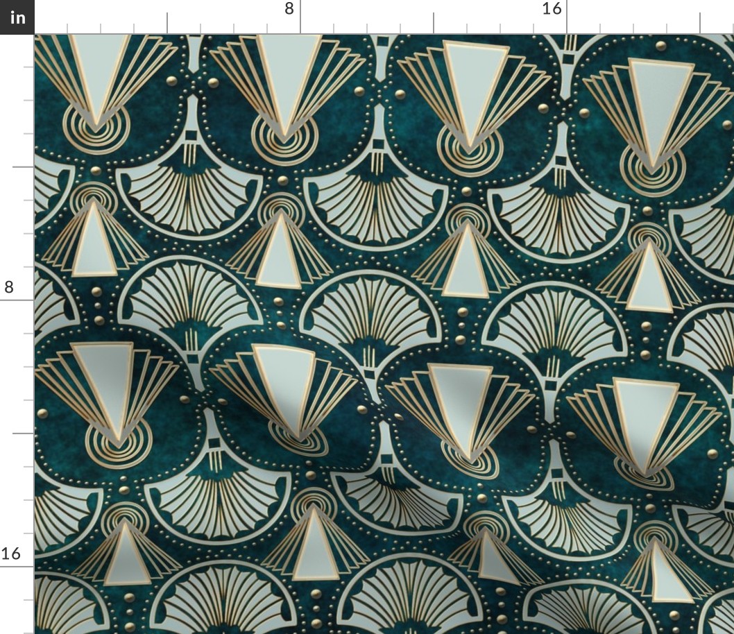 Teal Green Gold Elegant Art Deco Retro Style Pattern