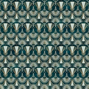 Teal Green Gold Elegant Art Deco Retro Style Pattern Smaller Scale