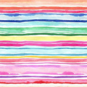 Summer Rainbow stripes watercolor Multicolored Medium