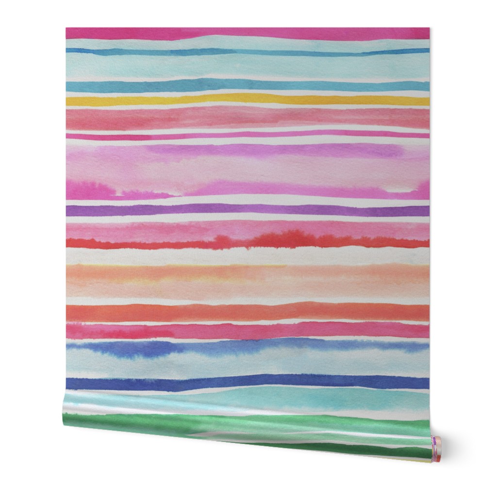 Summer Colorful modern stripes watercolor Small 