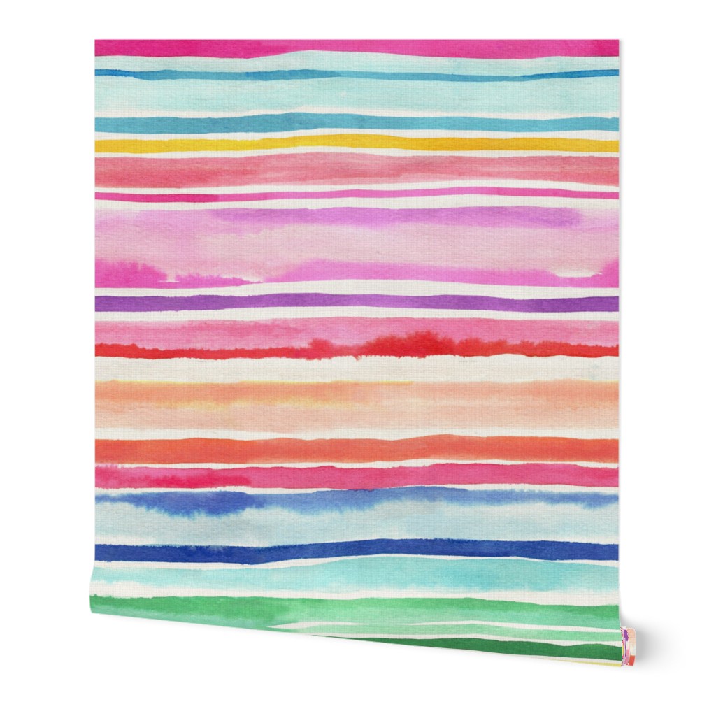 Summer Colorful modern stripes watercolor Small 