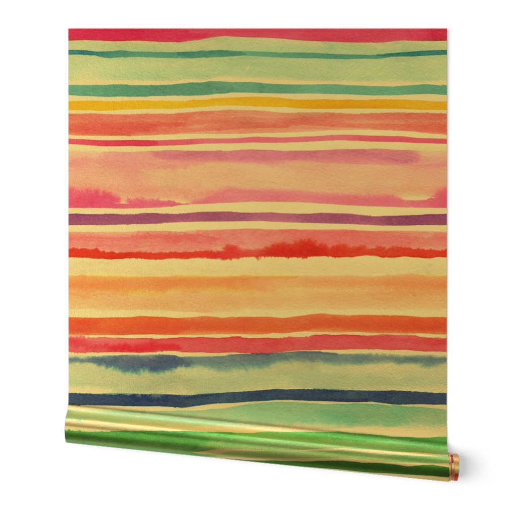 Summer Colorful modern stripes watercolor Small 