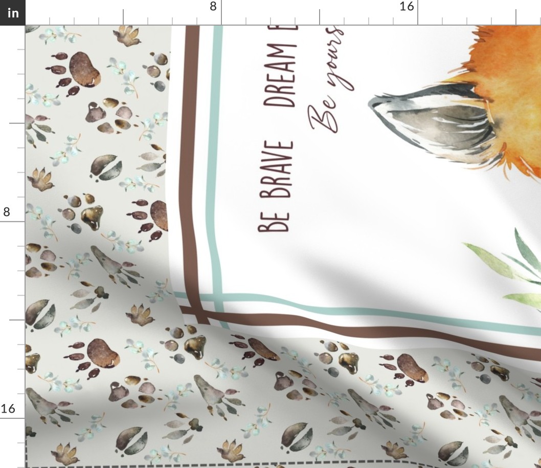 42” x 36” Woodland Fox Blanket Panel // Nature Trails Animal Tracks Bedding