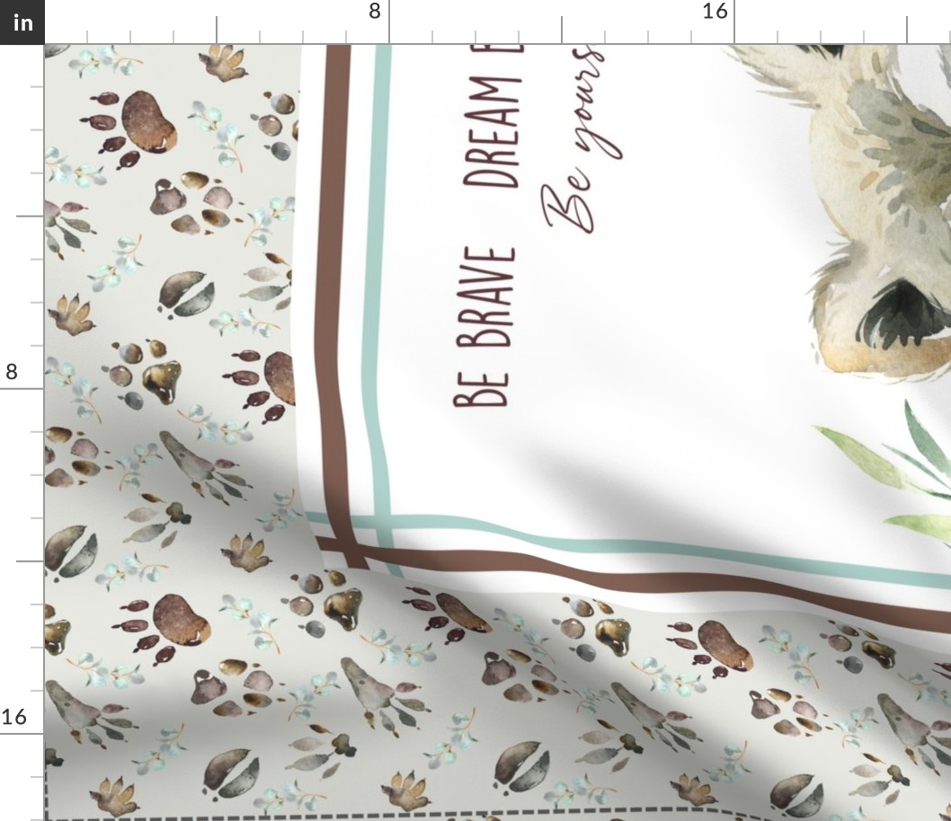 42” x 36” Woodland Raccoon Blanket Panel // Nature Trails Animal Tracks Bedding